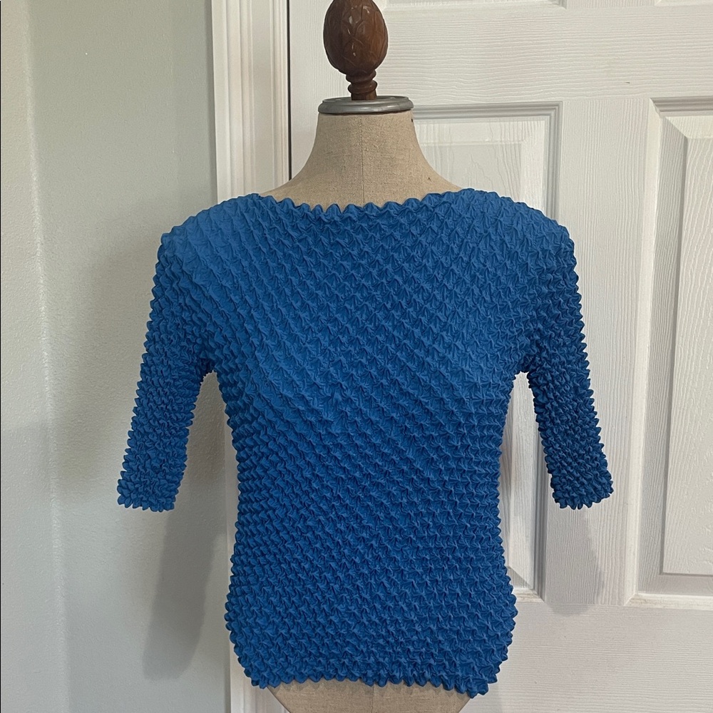 Coolwear Textured bubble Top royal blue stretch blouse one size fits most women